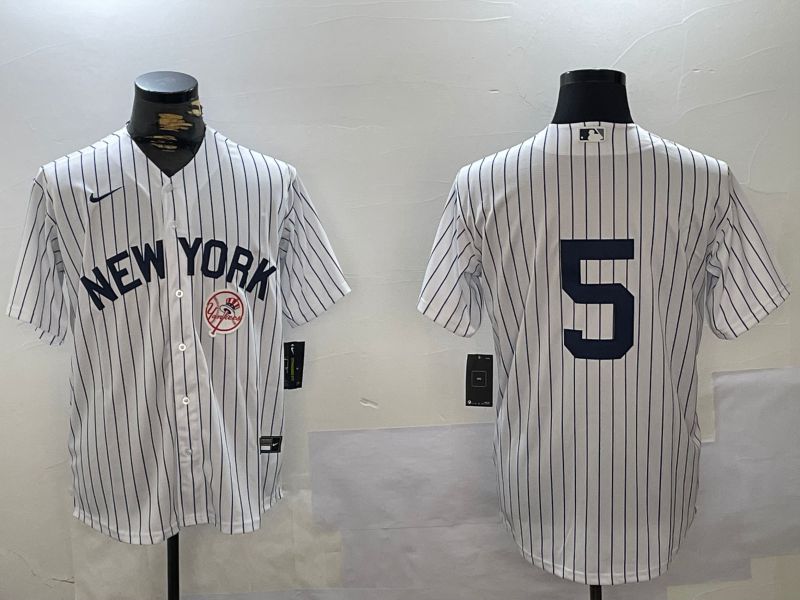 Men New York Yankees #5 No Name White Stripe Fashion Nike 2024 MLB Jersey style 3->new york yankees->MLB Jersey